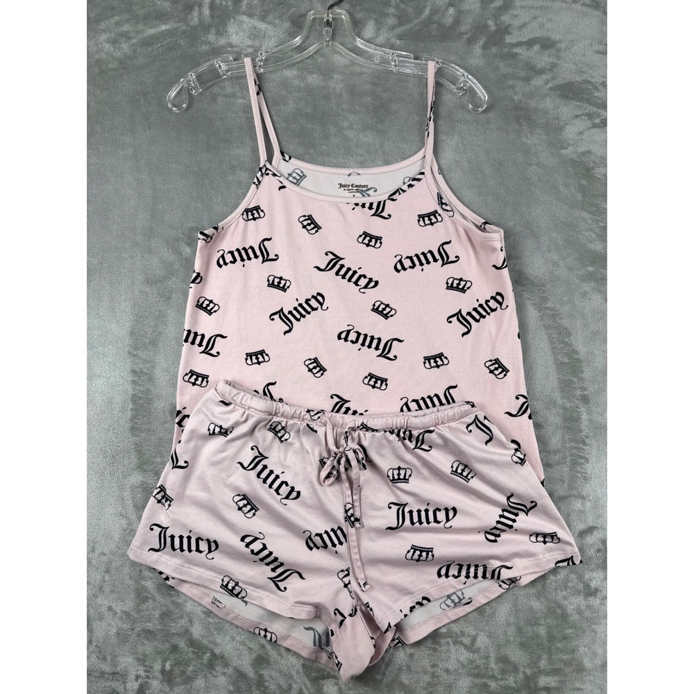 Juicy Couture Womens Pink Logo Crown Pajama Set Camisole Shorts Small Y2K